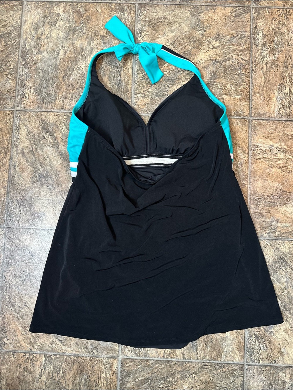 Catalina Turquoise and Black Halter One-Piece Swimdress- 2X (18W-20W) - Picture 4 of 5